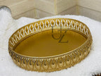 U Z HANDICRAFTS Golden Brass Finish Serving Tray | Decorative Round Metal Trays | Handmade Tea & Snack Serving Trays for Home Décor & Gifting (12'' Tray Round)