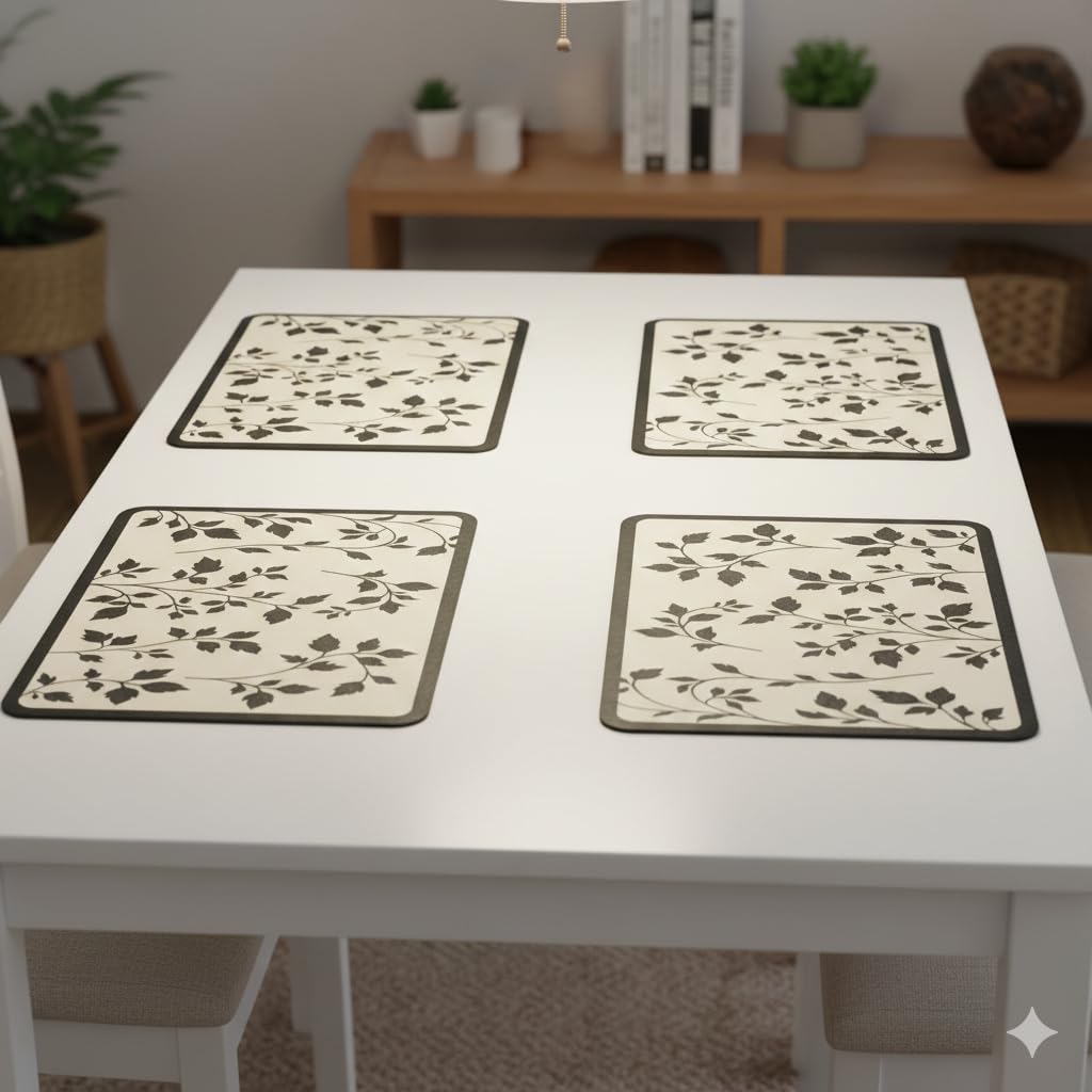 YELONA Leather Dining Table Placemats Set of 4 – Waterproof, Heat Resistant, Anti-Slip, Easy to Clean Table Mats for Dining Table, Kitchen & Home Décor (Black Botanical, 40 x 30 cm) Kafalo