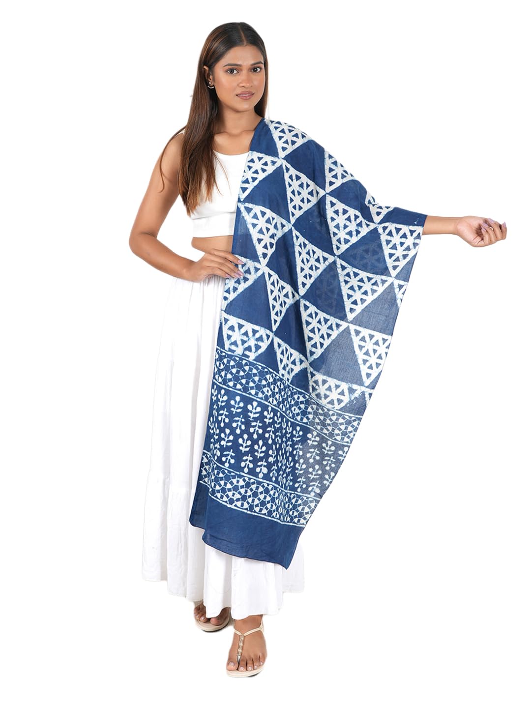 Gutthi Women's Cotton Stoles | Scarf Lightweight & Comfortable for All Seasons, Size (100X180 CM) (Blue)