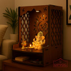 Anchara Wooden Temple for Home | Handcrafted Pooja Mandir | Wall Mounted Mandir for Pooja Room | Small Home Temple for Ram, Krishna, Ganesh, Sai Baba Size (H- 15.5, L- 11.5, W-11 Inch)