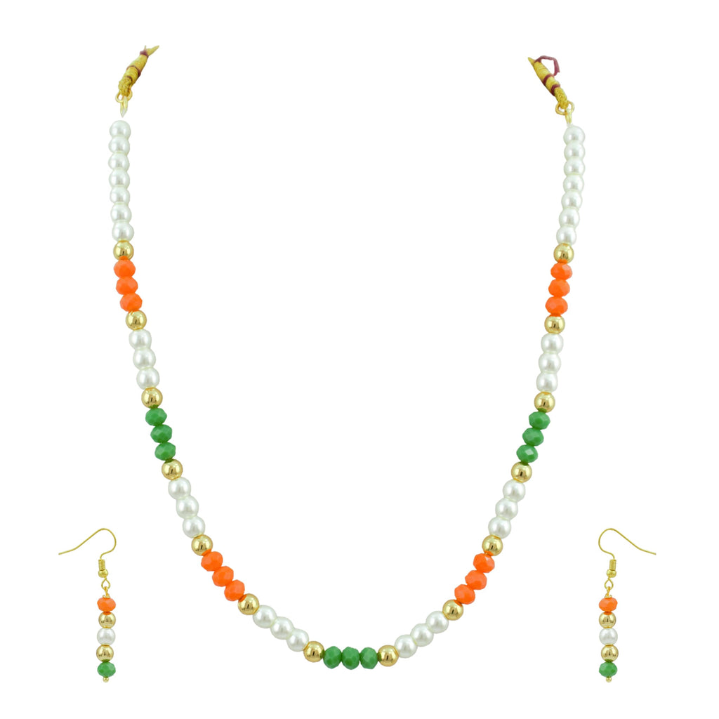 JFL -Jewellery for Less Handmade Tricolour Pearl and Beaded Necklace Set for Women & Girls | Inspired Jewellery | Independence Day & Republic Day Accessories