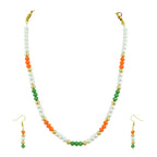 JFL -Jewellery for Less Handmade Tricolour Pearl and Beaded Necklace Set for Women & Girls | Inspired Jewellery | Independence Day & Republic Day Accessories