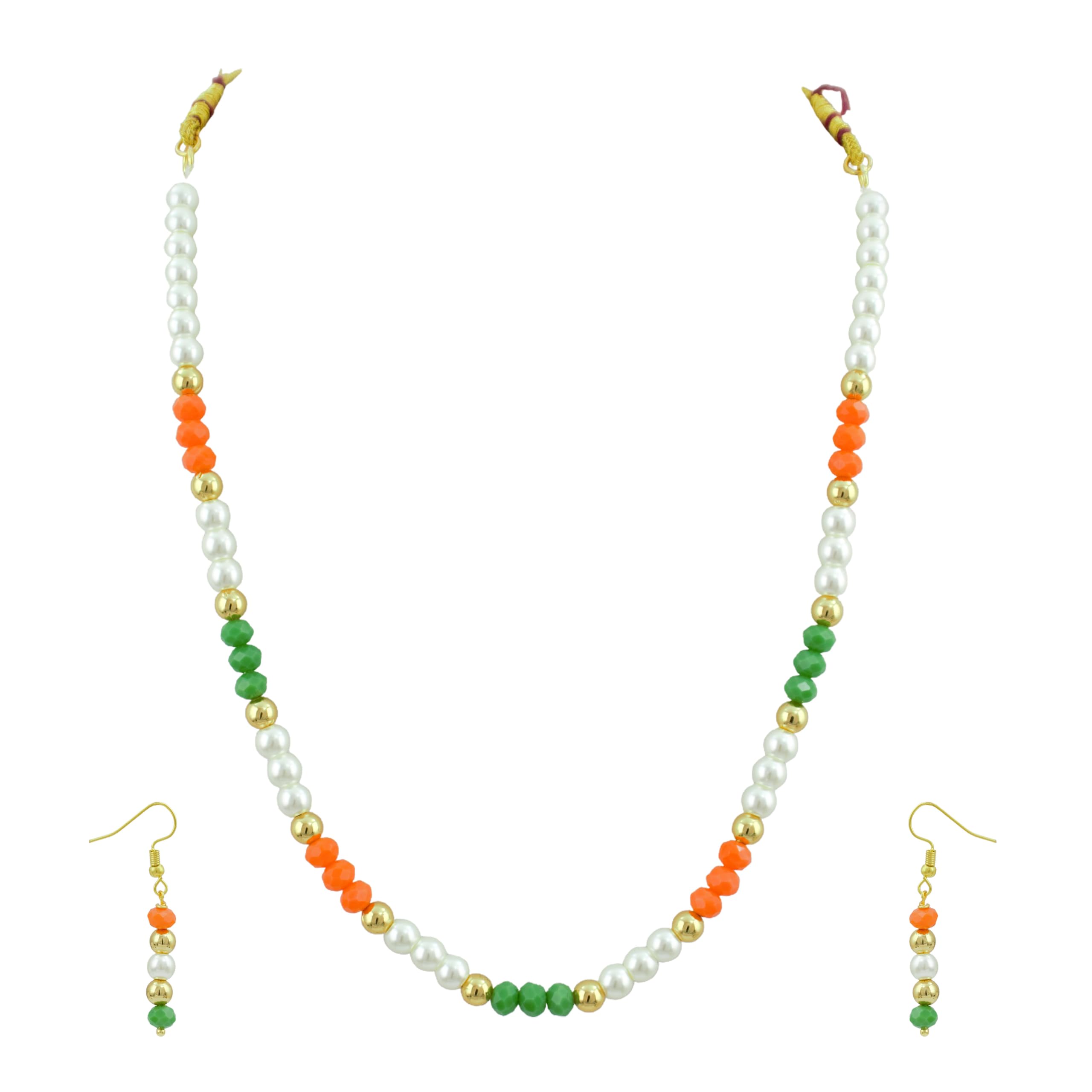 JFL -Jewellery for Less Handmade Tricolour Pearl and Beaded Necklace Set for Women & Girls | Inspired Jewellery | Independence Day & Republic Day Accessories