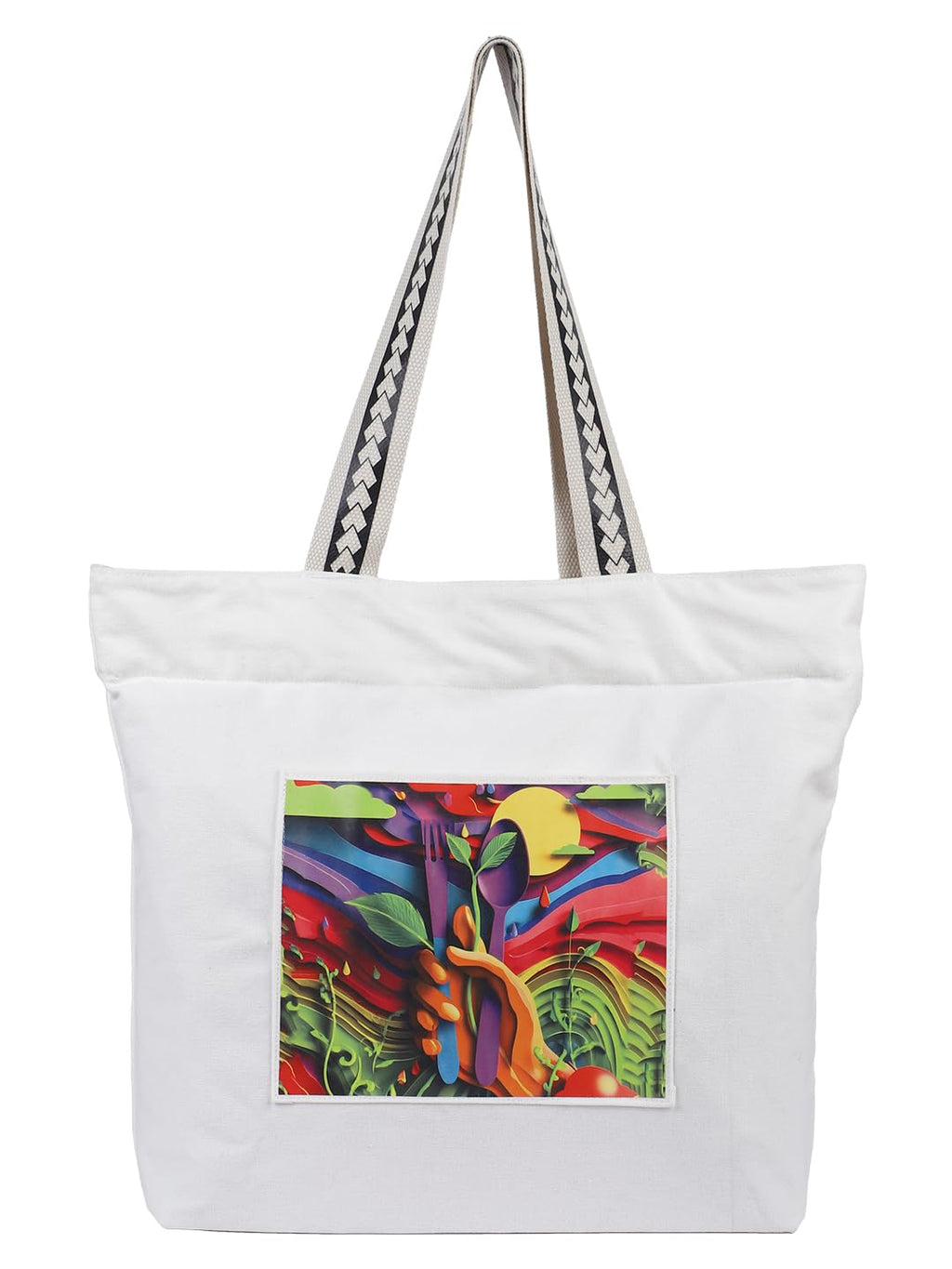 WOTM On The Move Tote | Premium Printed Cotton Canvas Tote Bag with Zipper & Inside Pocket, Stylish Everyday Travel Bag for Work, College, Office, Travel, Shopping (Eco Concious)