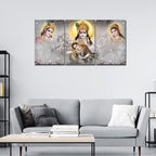 VIBECRAFTS 3 Pieces Beautiful Radha Krishna Canvas Wall Painting Fitted With Wooden Frame For Home | Office | Living Room | Gifts (PTVC3Pcs3_11501)