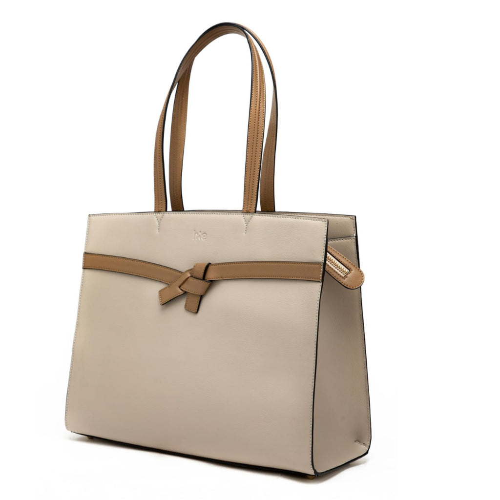 HIE Farah Tote Bag for Women & Girls - Vegan Leather Handbag with Contrast Color Handle, Metal Zip Closure, Key Holder, and Mobile Pocket - Stylish Office & Everyday Use.