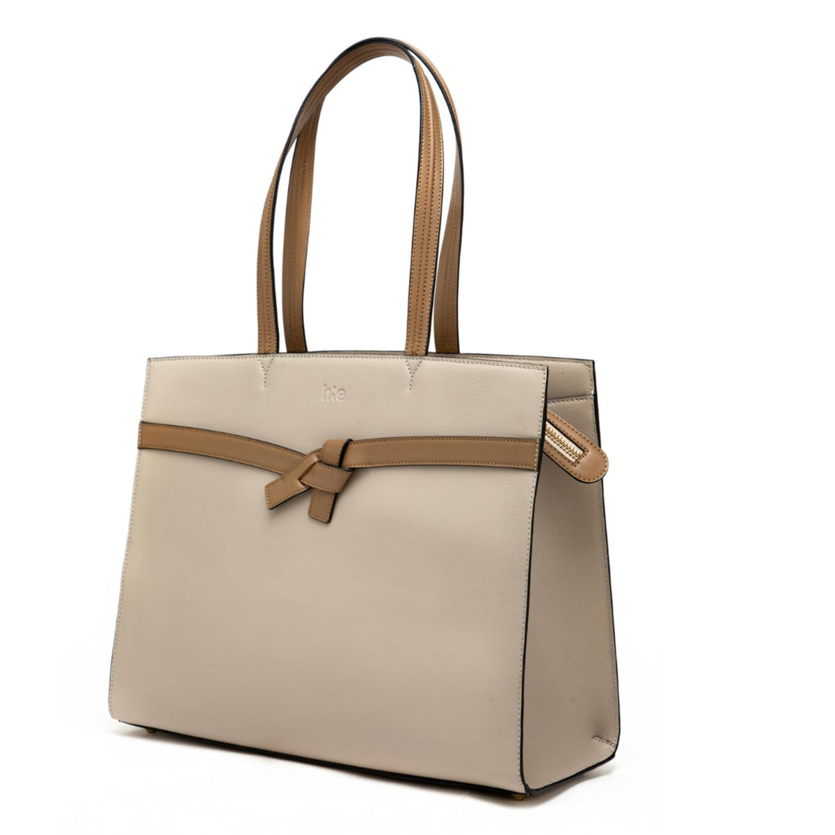 HIE Farah Tote Bag for Women & Girls - Vegan Leather Handbag with Contrast Color Handle, Metal Zip Closure, Key Holder, and Mobile Pocket - Stylish Office & Everyday Use.