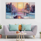 VIBECRAFTS Premium Wall Painting of Winter Landscape with the River Set of Five For Home|Office|Living Room|Gift (PTVC5Pcs4_8646)