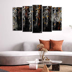VIBECRAFTS Willow Branches with Gold Butterflies Wall Painting Set of Five Pieces For Home|Office|Living Room|Gift (PTVC5Pcs2_6602)