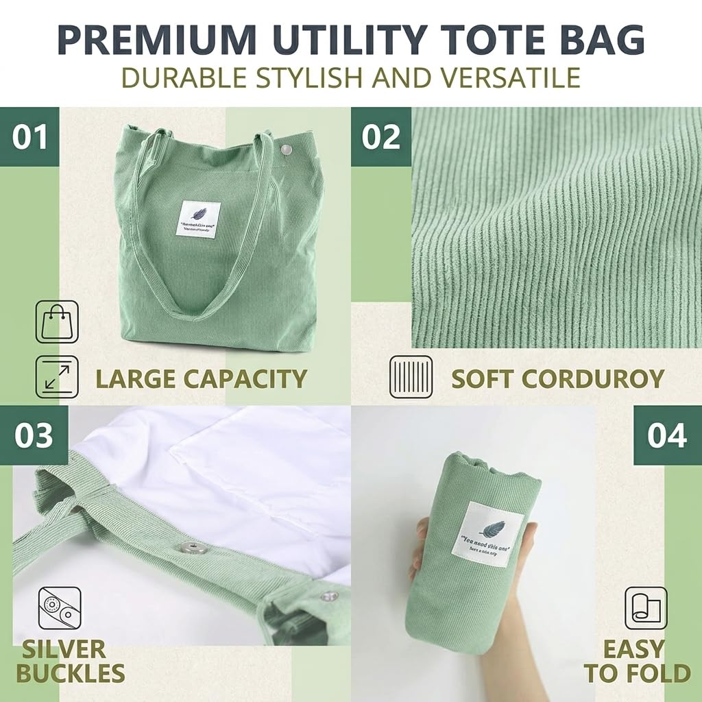 Corduroy Tote Bag for Women Large Capacity Lightweight Shoulder Handbag