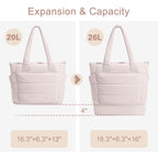 Puffer Tote Bag for Women Quilted Nurse Bag Lightweight Work Bag for Teacher Travel Handbag with Multiple Pockets, Z-large Beige, Large