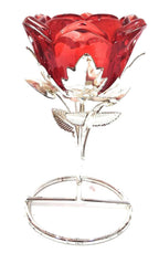 Eminent Red Glass Flower Candle Holder with Metal Stand | Decorative Tealight Candle Stand for Home Decor, Diwali Decoration, Romantic Dinner, Table Centerpiece Gift Item