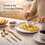 ANH MART Mirror Finish Rose Gold Plated Stainless Steel Flatware Set Copper Silverware Set Spoon Color Cutlery Set [Dinner Fork-Tea Spoon-Salad Spoon-Knife] Set of (Rose Gold 20)