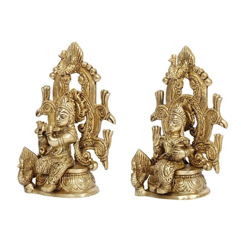 SVARUP Brass Radha Krishna Murti on Singhasan in Gold Color Height 6 Inch