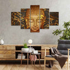 VIBECRAFTS Gautam Buddha with Serene Smile Wall Painting of Five Pieces For Home|Office|Living Room|Gift (PTVC5Pcs1_5537)