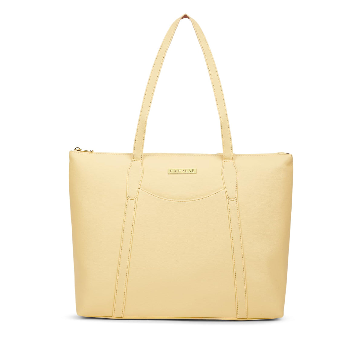 Caprese Jimny 14 Inch Laptop Compatible Large Tote Bag for Women | Stylish, Durable, and Spacious with Multiple Compartments, Back Zipper Pocket for Work, Travel, and Everyday Use (Butter Yellow)