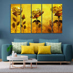 VIBECRAFTS Golden Roses Five Pieces Canvas Wall Painting For Home|Office|Living Room|Gift (PTVC5Pcs4_8663N)