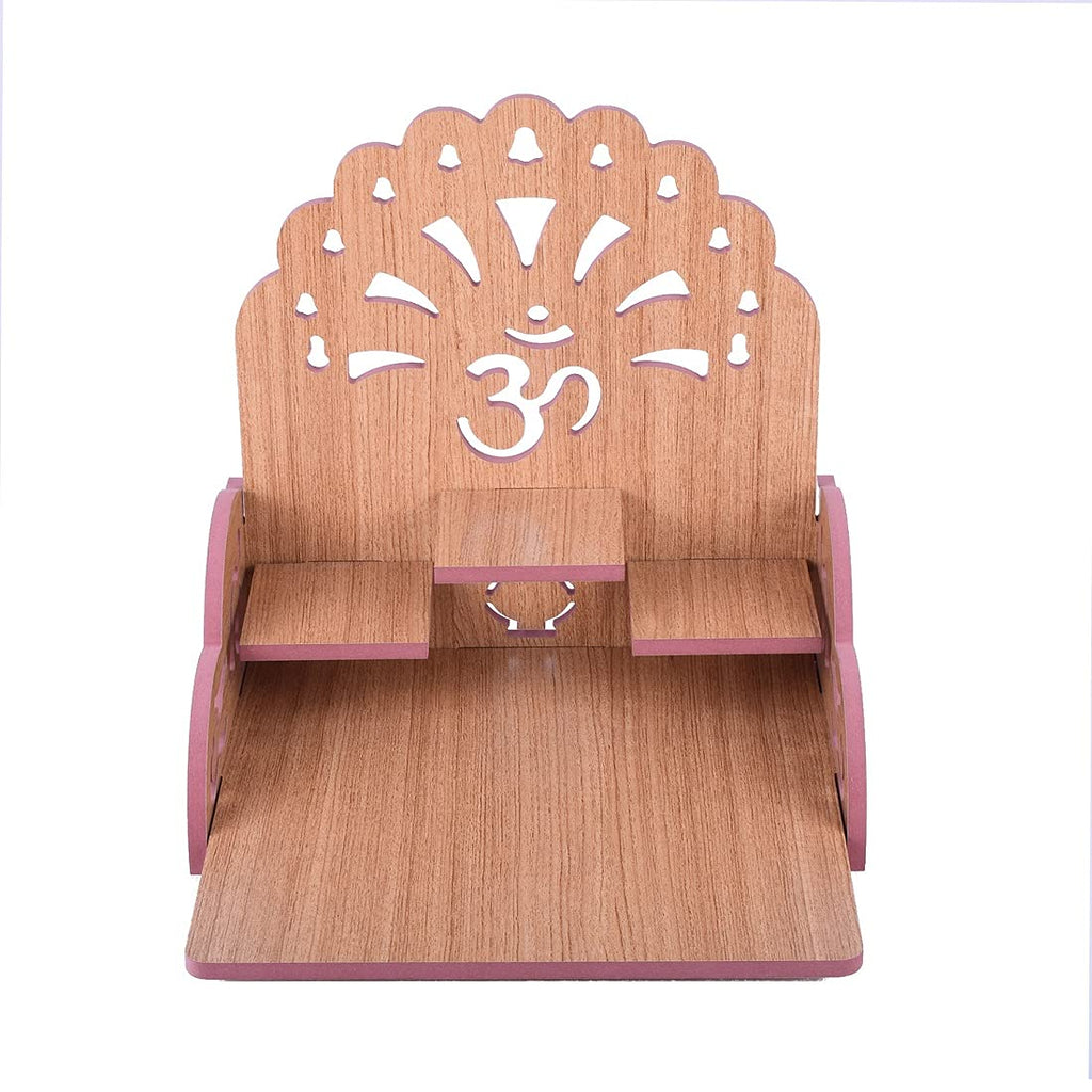 Lakhaji Wooden Wall Mounted Hanging Puja Temple Wood God Stand for Pooja Room (27.94 x 27.94 x 27.94 CM) (Beige)