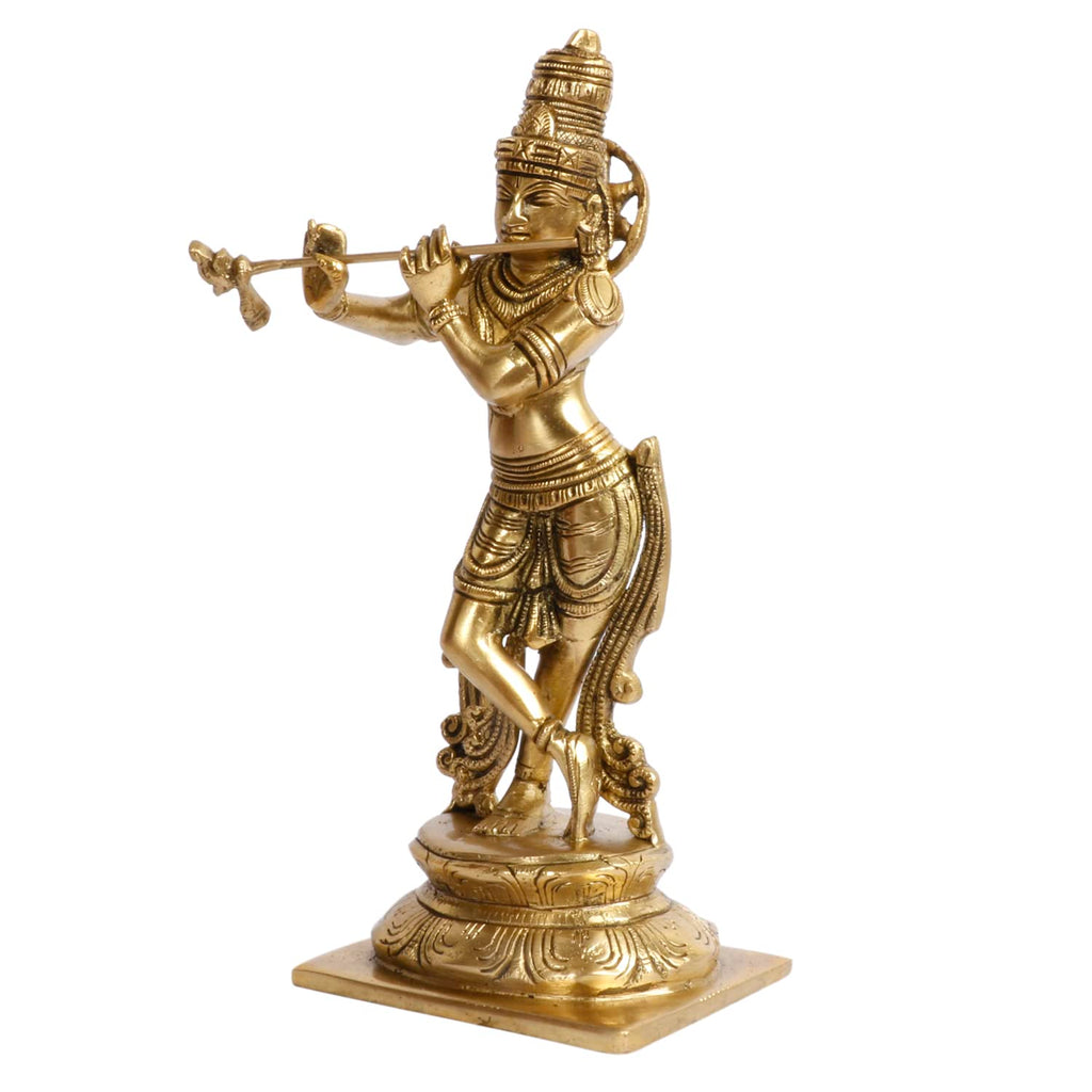 ARTVARKO Brass Fluting Krishna Murti Statue Idol Playing Flute Kishan Kanha for Gift Home Temple Décor Showpiece 10 inch