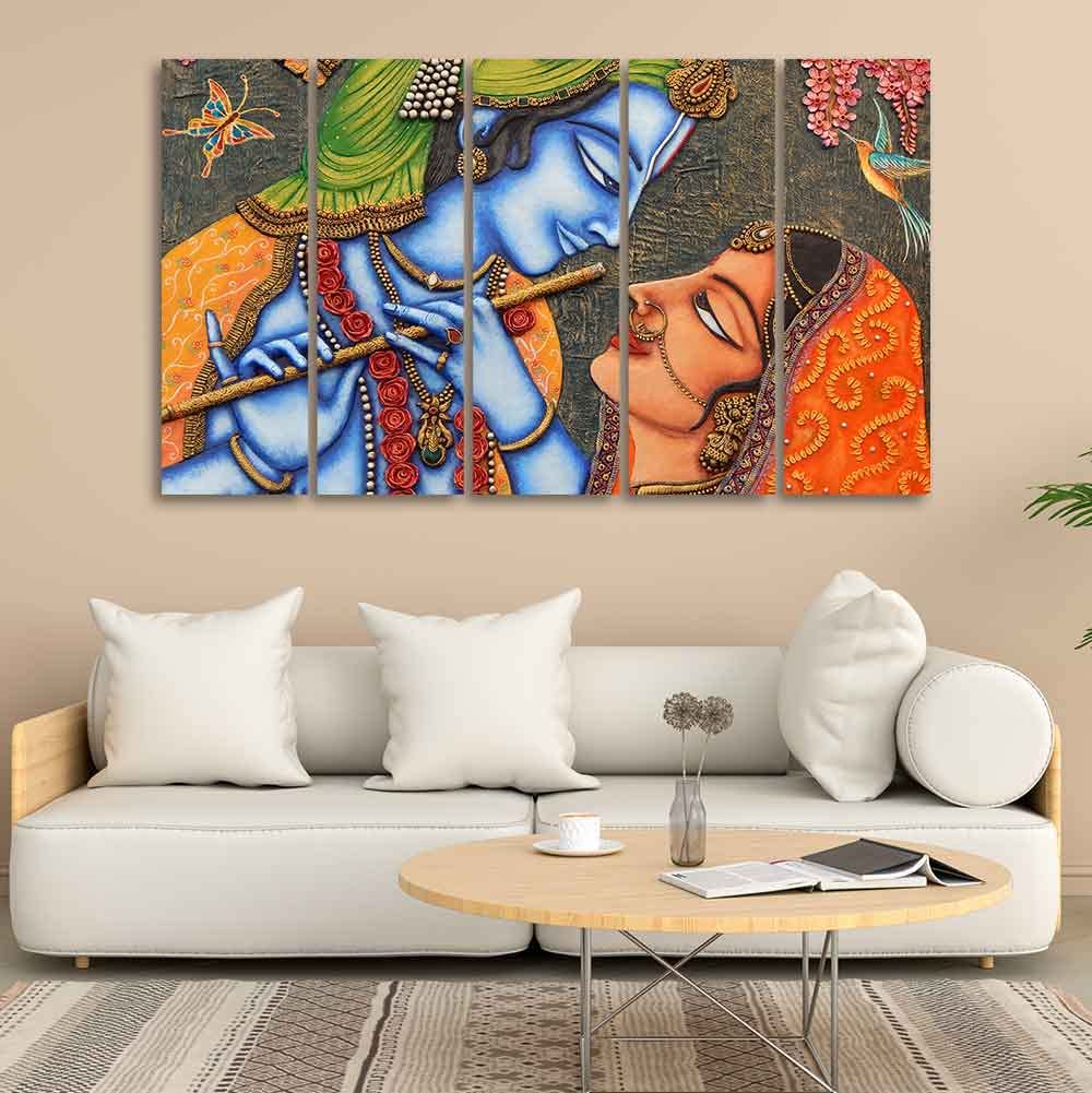 VIBECRAFTS Beautiful Radha Krishna Five Pieces Wall Painting For Home|Office|Living Room|Gift (PTVC5Pcs4_8648)