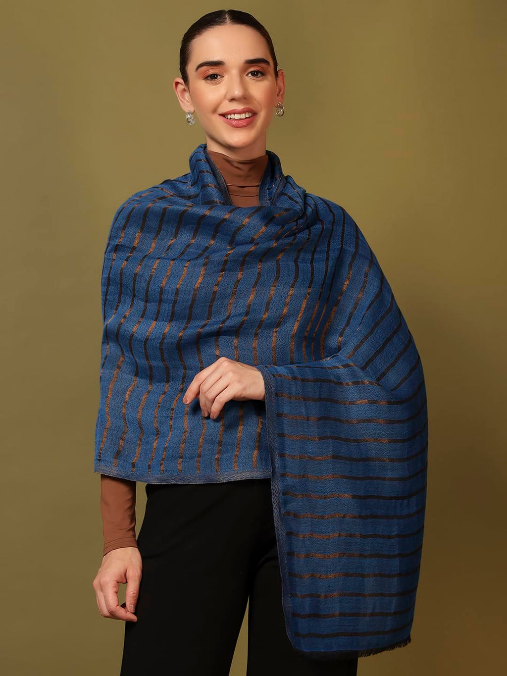 Pashmoda Women Golden Mirage Reversible Zari Moonlight Fine Wool Stole (Size : 28x80in, 71X203cm) ZSST05