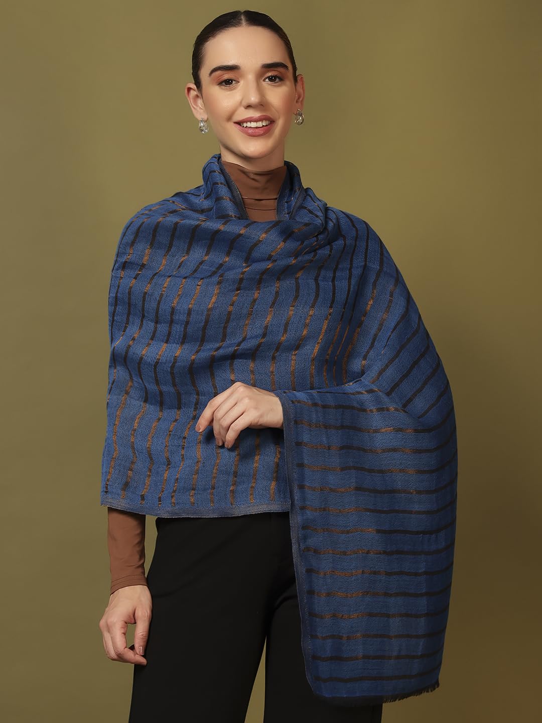 Pashmoda Women Golden Mirage Reversible Zari Moonlight Fine Wool Stole (Size : 28x80in, 71X203cm) ZSST05