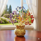 7 Chakra Crystal Tree with Golden Money Bag Base | Natural Gemstone Money Tree for Wealth Prosperity & Positive Energy | Feng Shui Vastu Tree for Home Office Decor & Good Luck Gift