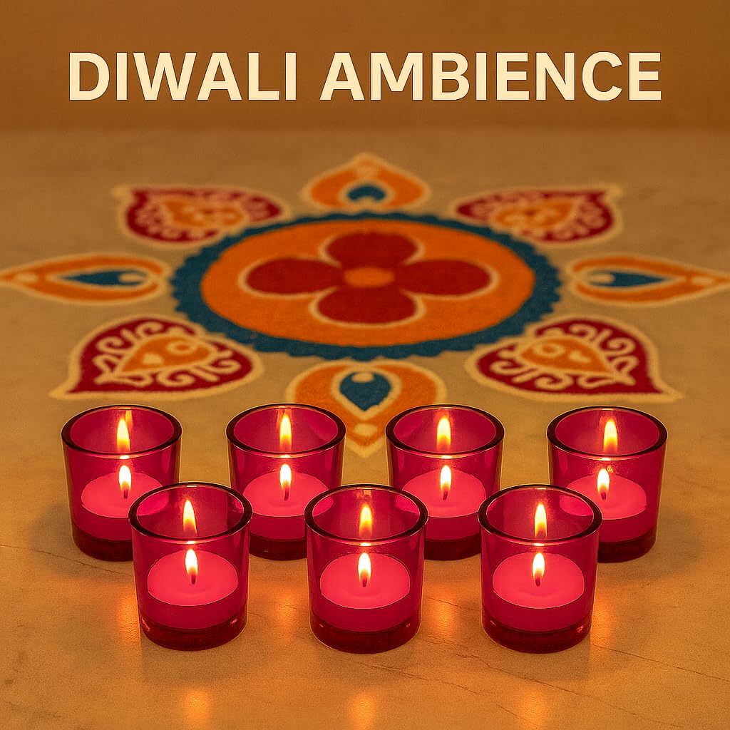 Pure Source India Multicolor Glass Votive Tealight Candle Holders - Living Room Side Table Home Decoration (Glass, Pack of 12