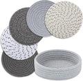 Mansa for Hot Dishes, Pots and Pans, Hot Pads with Storage Basket, Pot Holders for Kitchen, Heat Resistant Mat Protect Counter Home Essentials, Farmhouse Decor (Pack of 5 with Cover) Multi Grey Kafalo