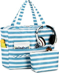 hirTa Cery Tote Bag with Makeup Pouch for Teacher Women Office Girls Work Multipurpose Shoulder HandBag for Travel Grocery Beach Hobo Diaper Changing Sandproof Pool - White and Blue