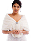 Zehory Wedding Faux Fur Shawl Wrap Winter Stole Shrug Bridal Evening Cape Scarf Cover Up for Bride and Bridesmaids (Ivory)…