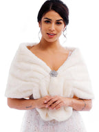 Zehory Wedding Faux Fur Shawl Wrap Winter Stole Shrug Bridal Evening Cape Scarf Cover Up for Bride and Bridesmaids (Ivory)…