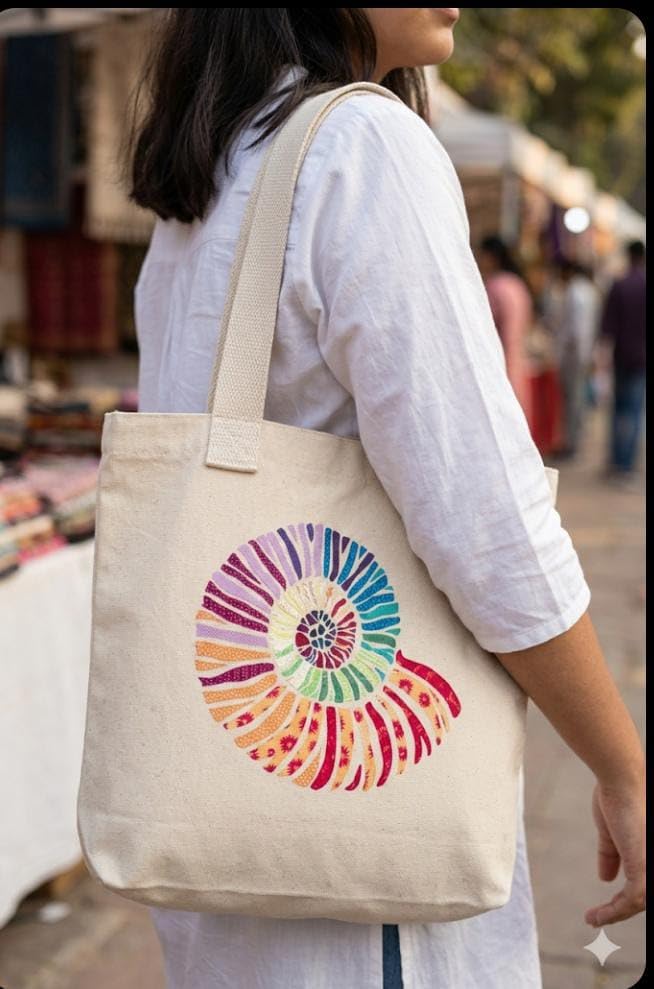 RAL Heavy Duty 400 GSM Cotton Canvas Tote Bag for Women | Printed Shoulder Bag for Office, College & Grocery | Reusable Eco-Friendly Shopping Tote (38 x 9 x 32 cm) (Spiral Mandala Print)