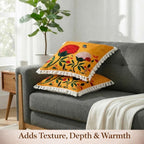 STITCHNEST 'Little Meadow Series' Tassled Cushion Cover | Set of 2 | Floral Cushion Cover 16 inch x 16 inch