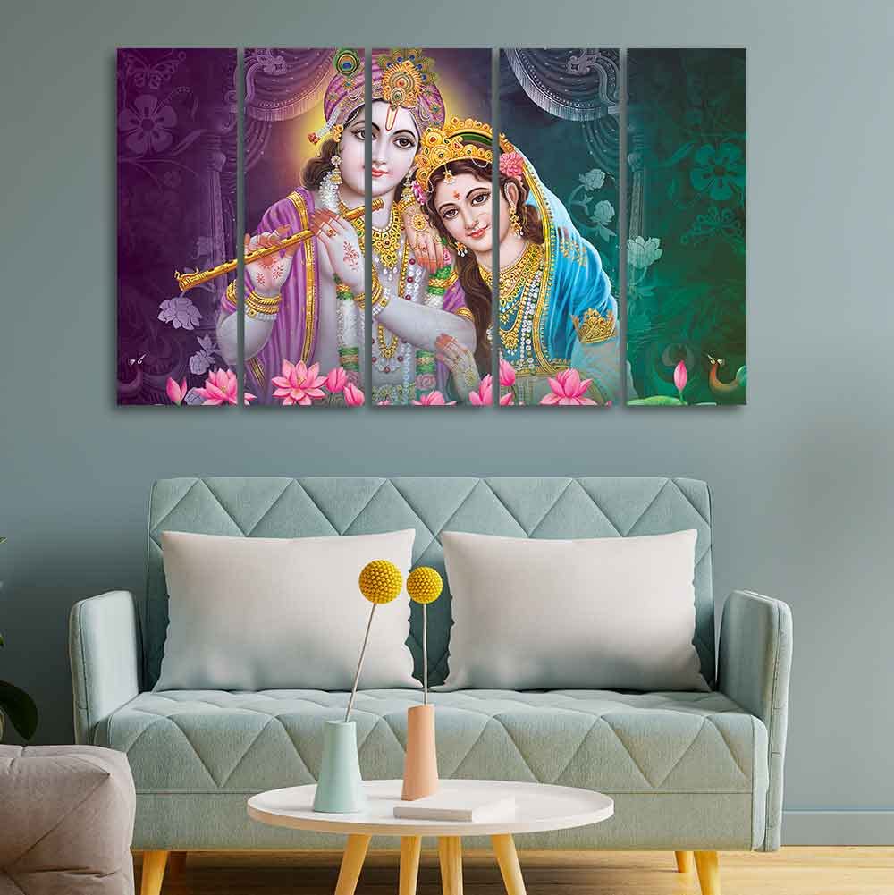 VIBECRAFTS 5 Pieces Shree Radha Krishna Canvas Wall Painting For Home | Office | Living Room | Gift (PTVC5Pcs4_8560)