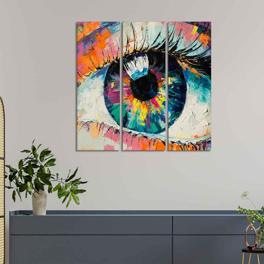 VIBECRAFTS Homcraft Abstract Art Eye 3 Pieces Canvas Wall Painting Fitted With Wooden Frame For Home | Office | Living Room | Gifts (PTVC3Pcs1_9528)