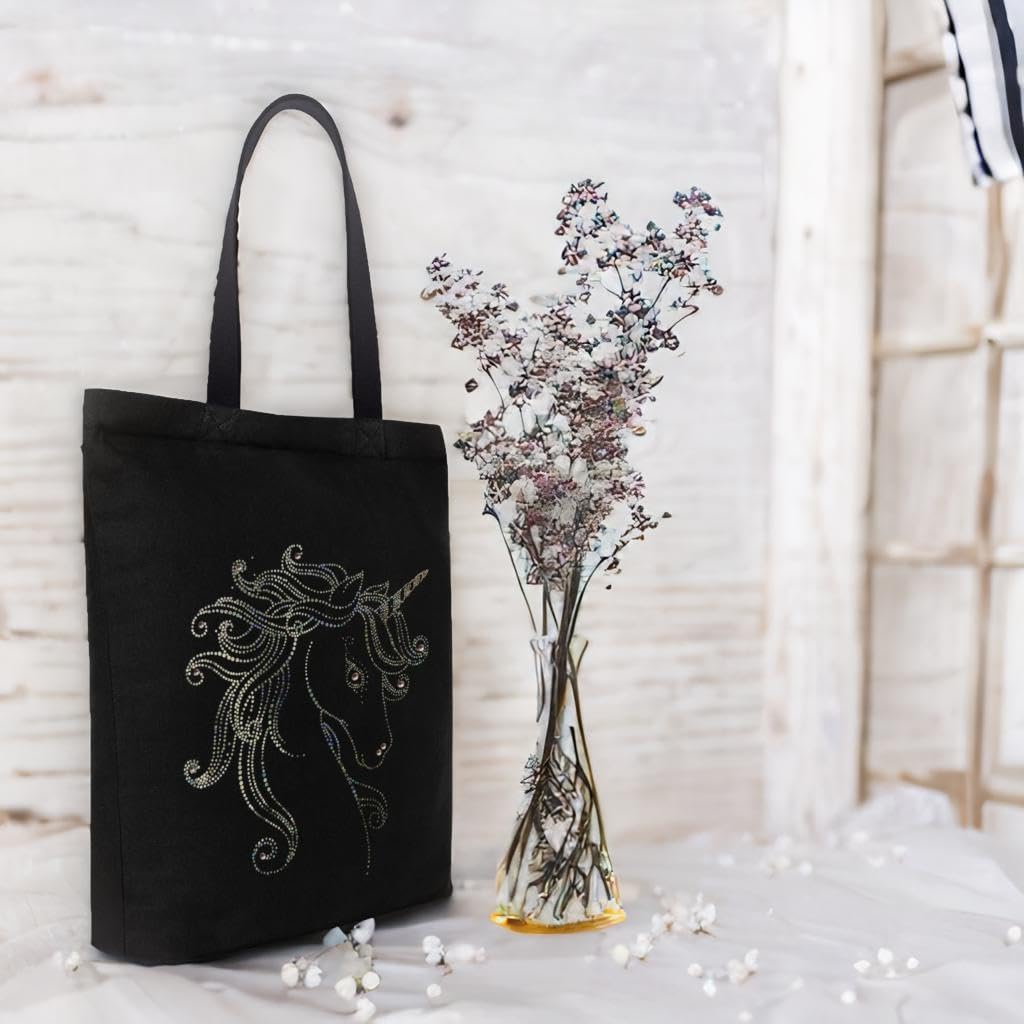 MASQ By Q-One Canvas Unicorn Embroidered Utility Tote Bags For Women With Zip, College Bag For Girls, 100% Organic Cotton Tote Bag For Traveling & Daily Use