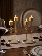 METAL FOUNDRY Set of 2 Candle Holder Set, Candlestick Holders Taper Candle Holder, Gold Metal Candle Stand for Home & Decor Candle Stick Holders.