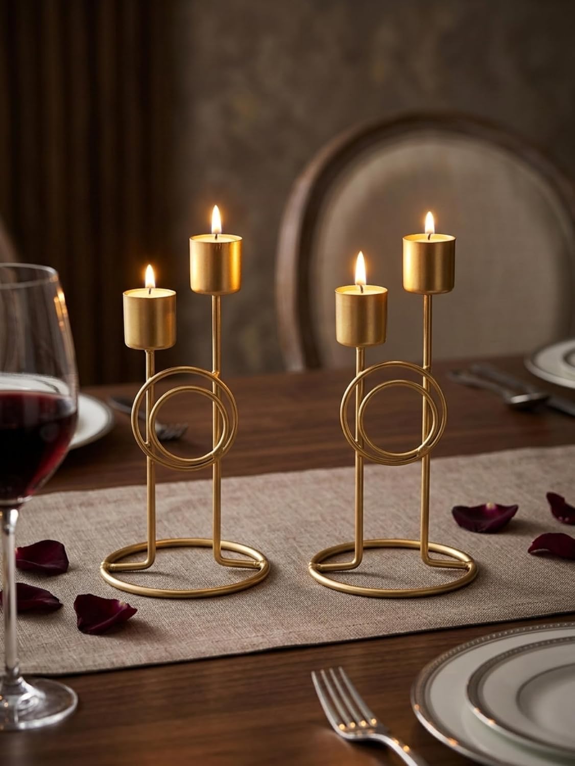 METAL FOUNDRY Set of 2 Candle Holder Set, Candlestick Holders Taper Candle Holder, Gold Metal Candle Stand for Home & Decor Candle Stick Holders.