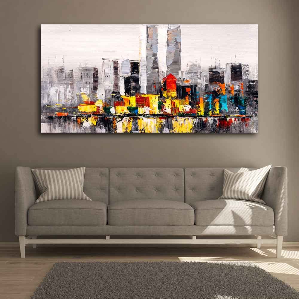 VIBECRAFTS Canvas Paintings for Living Room Drawing Room Abstract Wall Painting of A New York City Skyline Fitted with Wooden Frame for Home|Office|Gift(PTVCH_2272N)