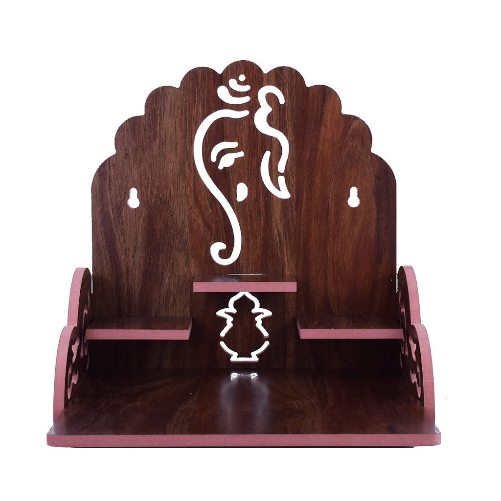 Lakhaji Wooden Wall Mounted Hanging Puja Temple Wood God Stand for Pooja Room (Black)