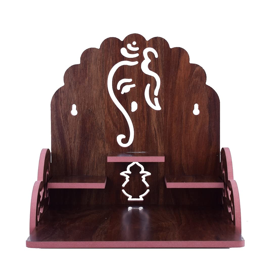Lakhaji Wooden Wall Mounted Hanging Puja Temple Wood God Stand for Pooja Room (Black)