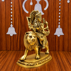 Brass Goddess Durga Sitting on Lion Statue (8.5 Inch) Vedansh Craft