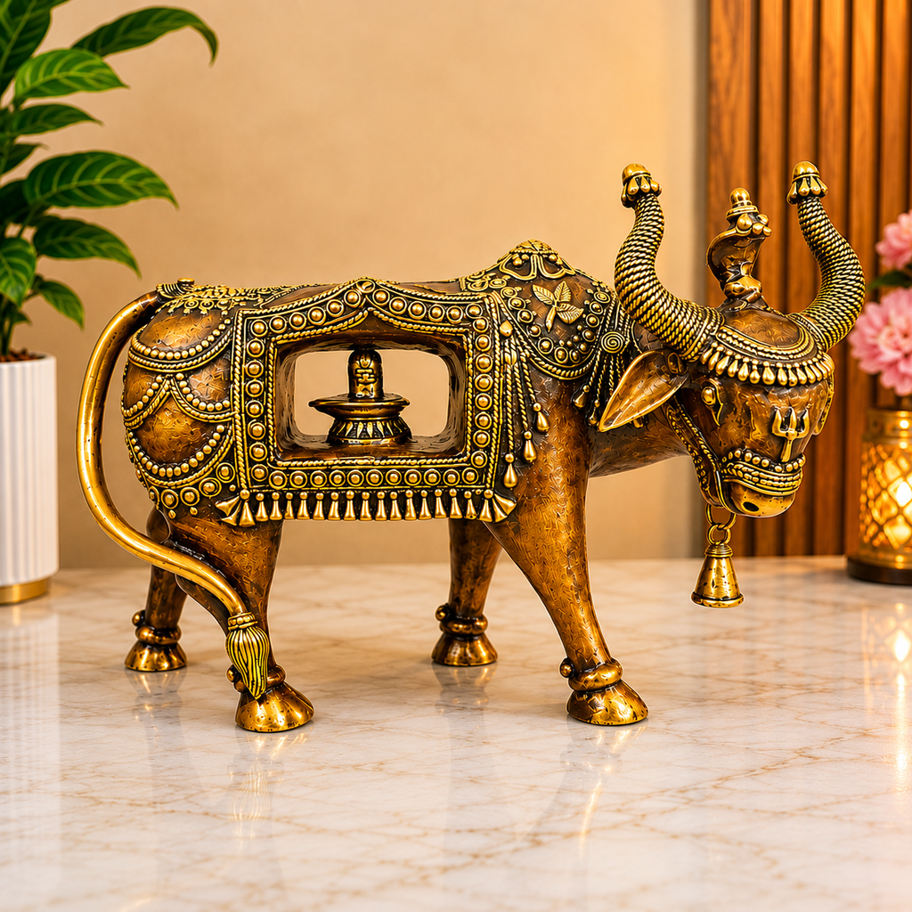 Brass Handcrafted Dhokra Nandi Idol With Inside Shivling (9.7 Inch) Vedansh Craft