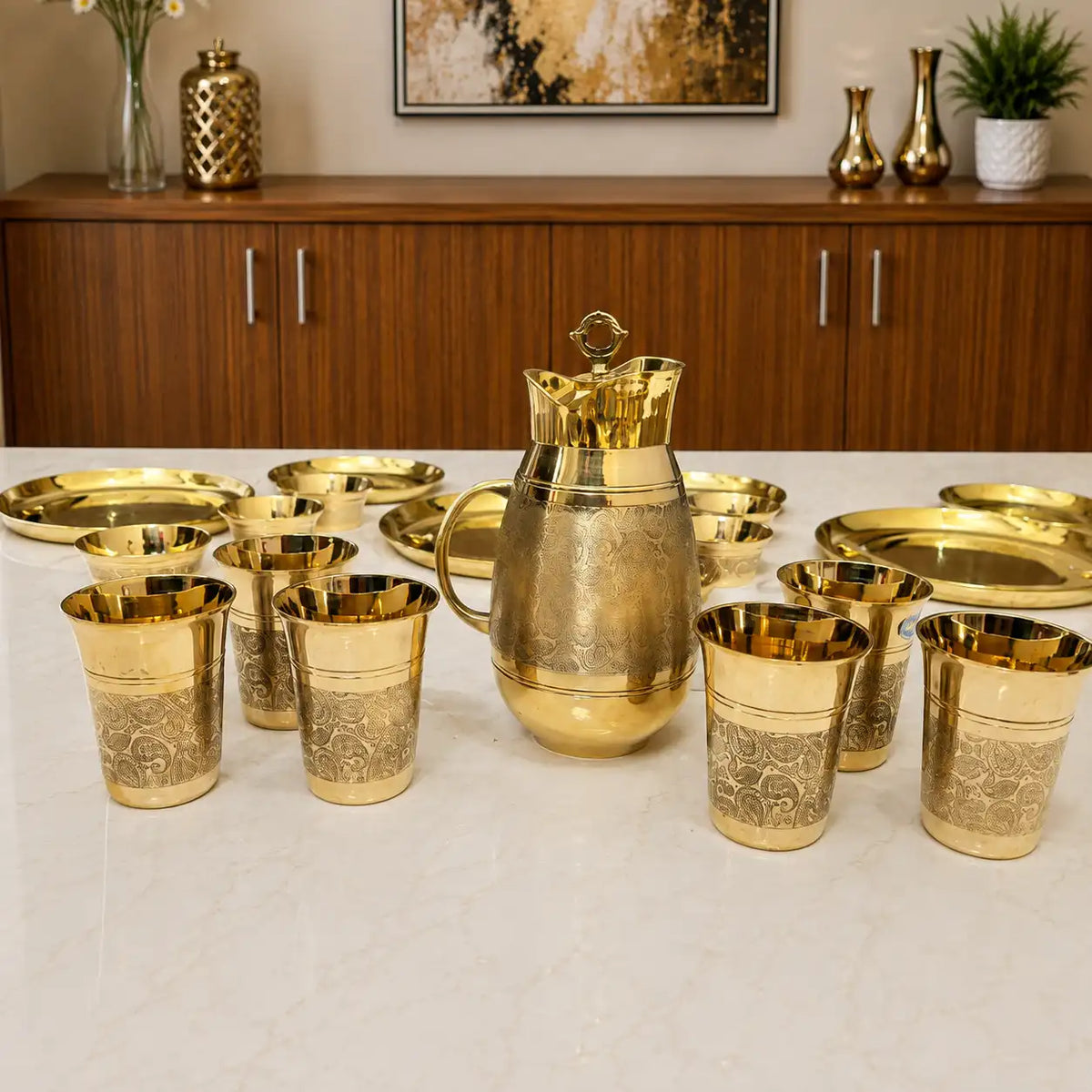 Brass Luxury/Premium Dinner Serving 57-Piece Set Vedansh Craft