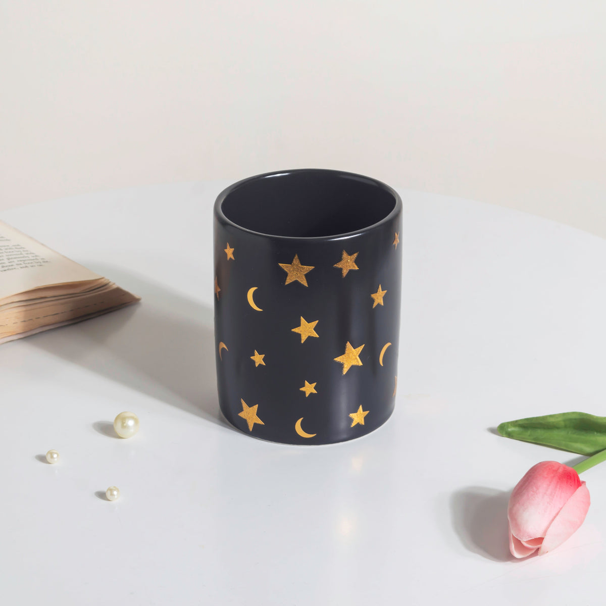 Stars and Moons Black Ceramic Organiser Nestasia