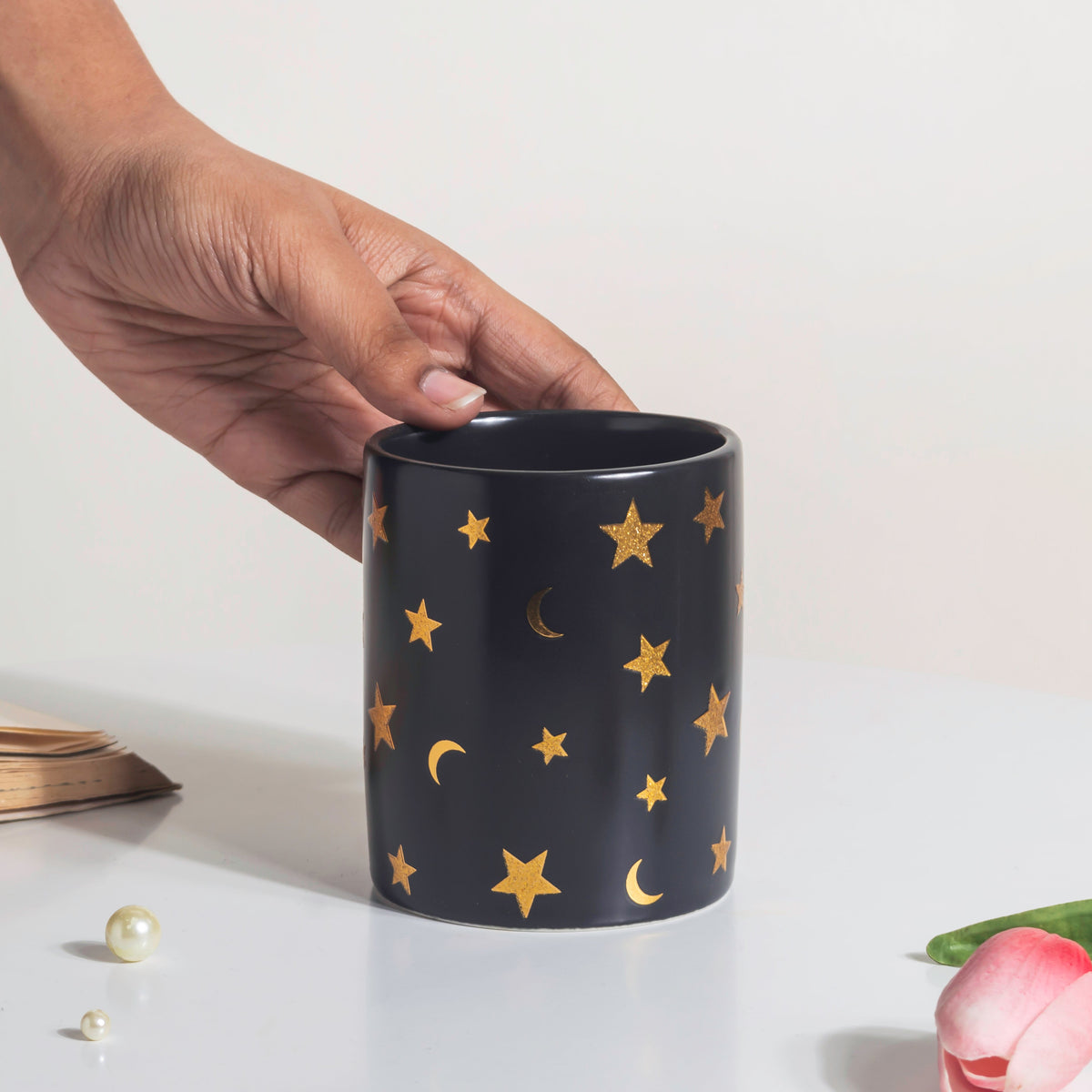 Stars and Moons Black Ceramic Organiser Nestasia