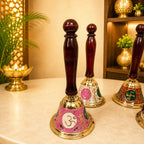 Brass Hand Painted Meenakari Handbell With Wooden Handle (7.5 Inch) Vedansh Craft