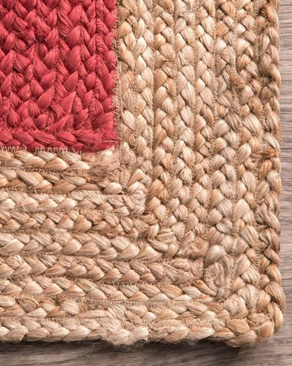 Rectangular Red Jute Floor Mat For Bedroom