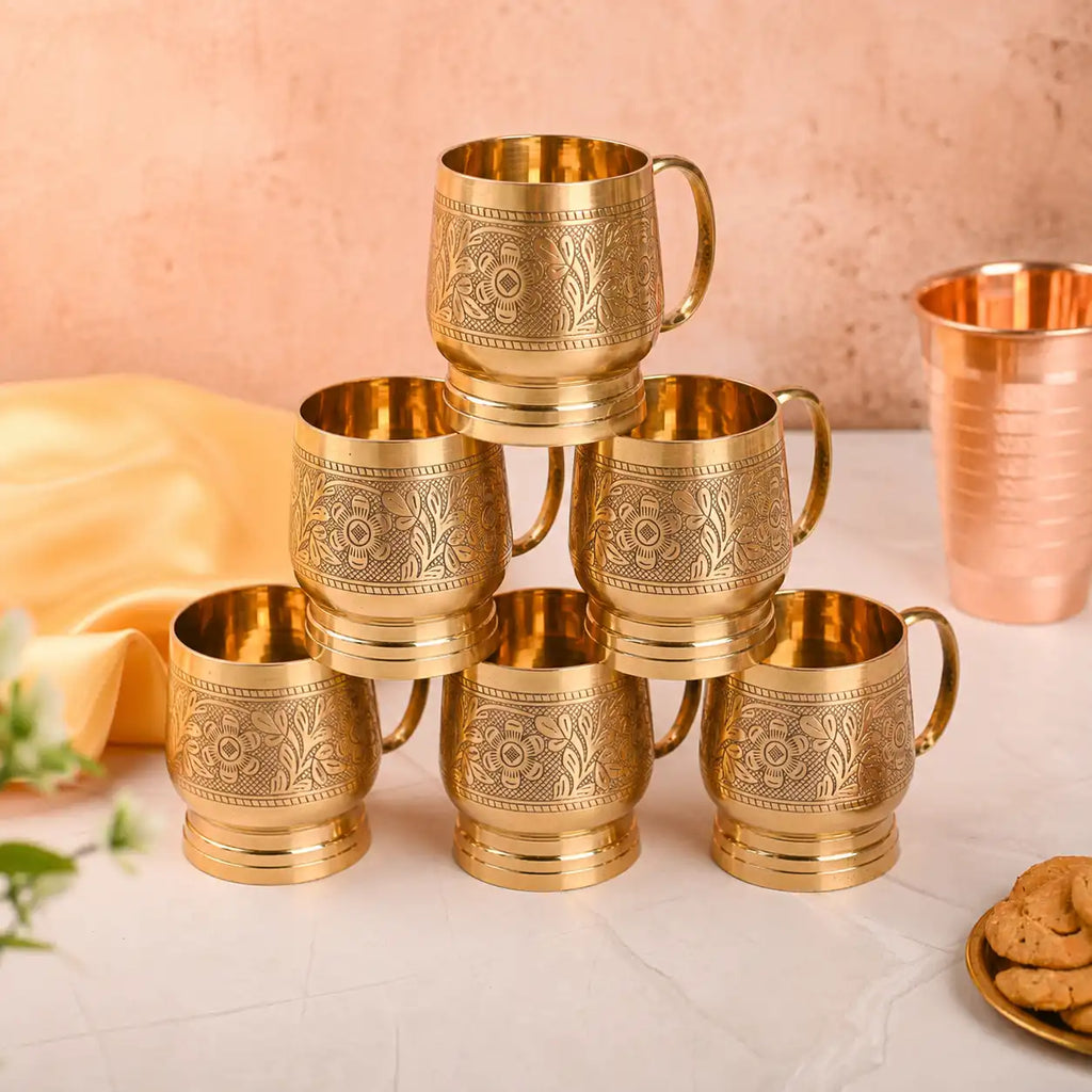 Brass Handcrafted Glass/Cup Pair with Handle Vedansh Craft